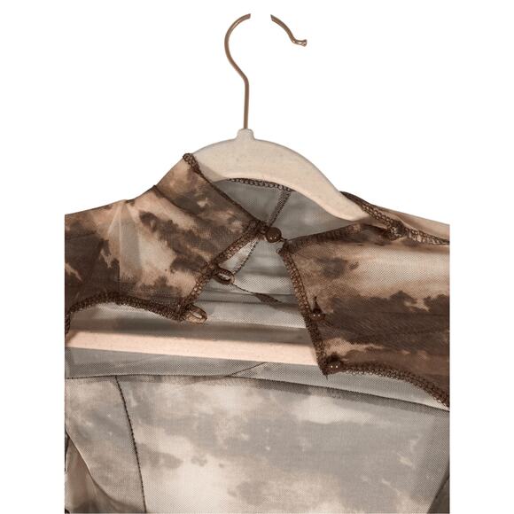 NWT House of Chic LA Open Back Tie Dye Brown Sheer Girl's Night Out Long Sleeve - Picture 2 of 5